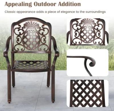 Patio Cast Aluminum Dining Chairs Set of 2 Metal Armchairs Stackable-Copper