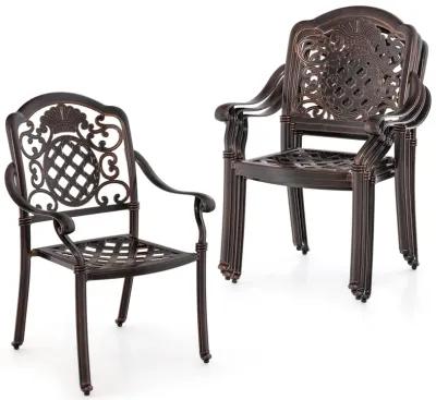 Patio Cast Aluminum Dining Chairs Set of 2 Metal Armchairs Stackable-Copper