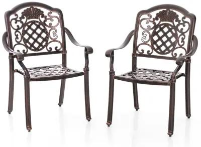 Patio Cast Aluminum Dining Chairs Set of 2 Metal Armchairs Stackable-Copper