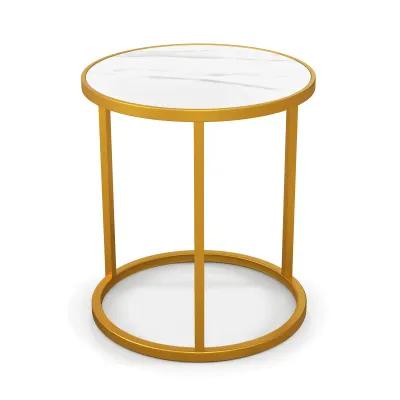 Marble Top Round Side Table 16-Inch End Table with Golden Metal Frame - 1 Piece