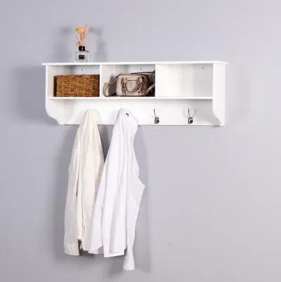 White Entryway Wall Mounted Coat Rack With 4 Dual Hooks Living Room Wooden Storage Shelf