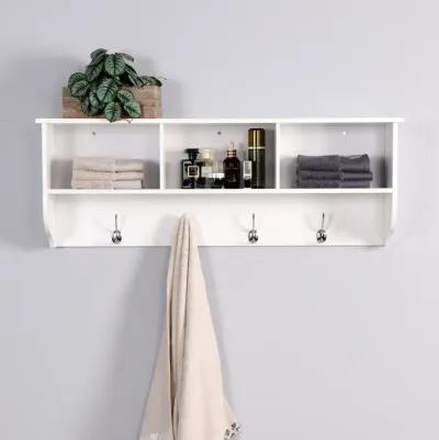 White Entryway Wall Mounted Coat Rack With 4 Dual Hooks Living Room Wooden Storage Shelf