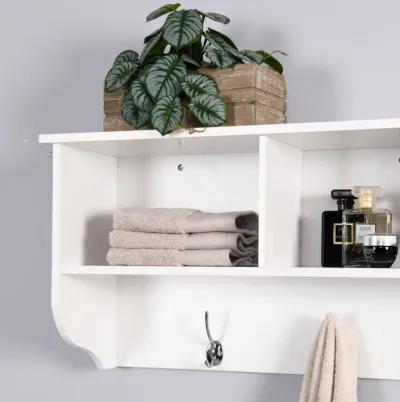 White Entryway Wall Mounted Coat Rack With 4 Dual Hooks Living Room Wooden Storage Shelf