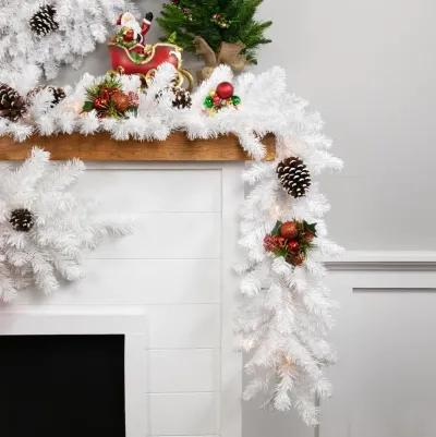 9' x 12" Pre-Lit Snow White Artificial Christmas Garland  Clear Lights