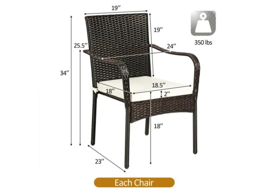 Set of 4 Patio Rattan Stackable Dining Chair with Cushioned Armrest for Garden