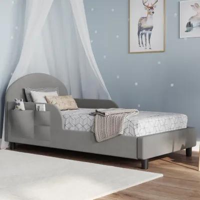 Oliver Upholstered Toddler Bed with Storage Pockets, Gray Velvet