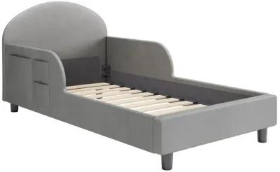 Oliver Upholstered Toddler Bed with Storage Pockets, Gray Velvet