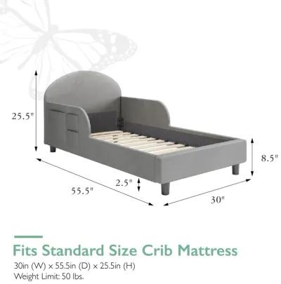 Oliver Upholstered Toddler Bed with Storage Pockets, Gray Velvet