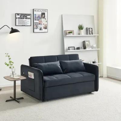 55.5" Twins Pull Out Sofa Bed Black Velvet