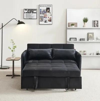 55.5" Twins Pull Out Sofa Bed Black Velvet