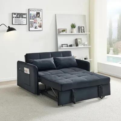 55.5" Twins Pull Out Sofa Bed Black Velvet