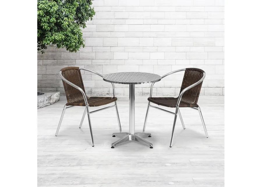 Flash Furniture Lila 23.5'' Round Aluminum Indoor-Outdoor Table Set with 2 Dark Brown Rattan Chairs