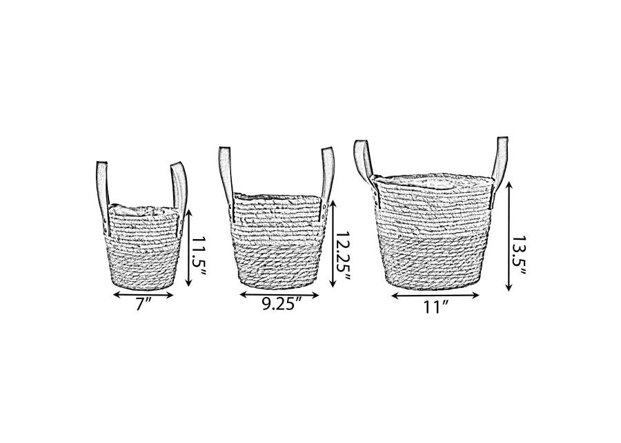 Decorative Brown Corn Rope-Straw Round Storage Basket Set of 3 with Rope Handles