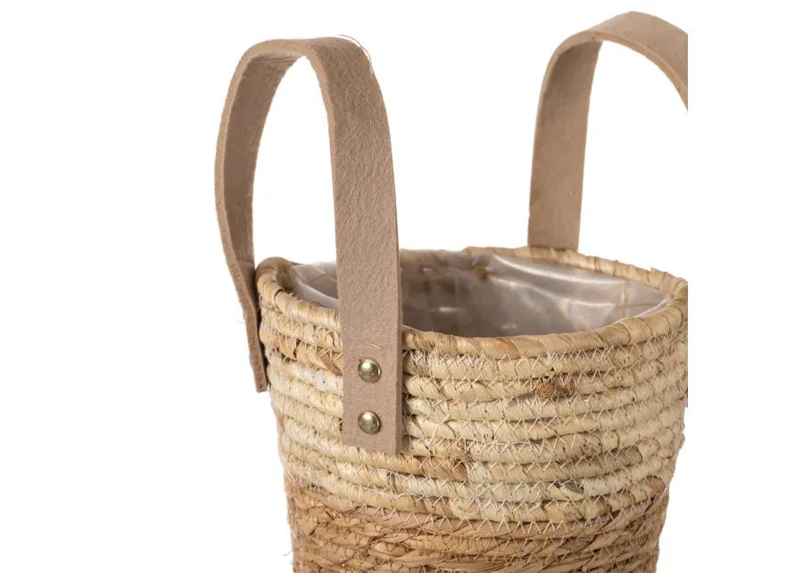 Decorative Brown Corn Rope-Straw Round Storage Basket Set of 3 with Rope Handles