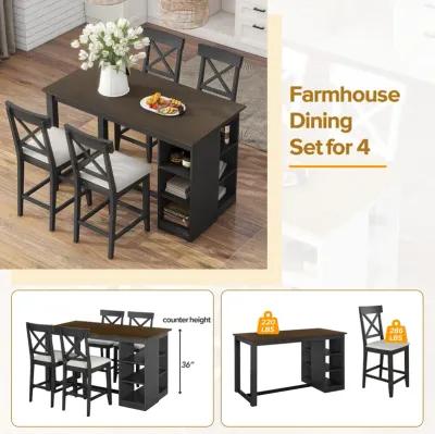 Merax Solid Wood Farmhouse Counter Height Dining Table Set