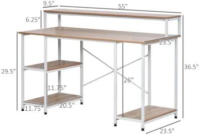 55" Home Office Computer Desk with Storage Shelves