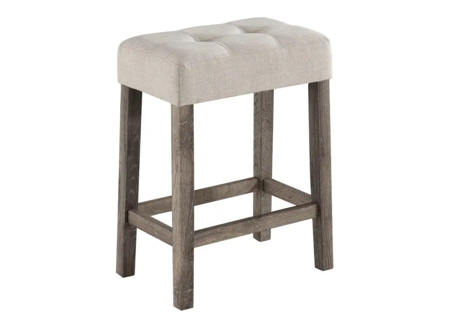 Lux Brown 3 Piece Counter Height 36" Pub Table Set With Tufted Creamy White Linen Stools