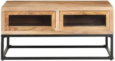 vidaXL Coffee Table with Drawers - Solid Acacia Wood, Industrial Design, Easy Assembly, Storage Solution, Home Decor, 35.4"x23.6"x15.7"