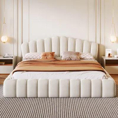 Merax Velvet Bed Frame with Shell-Shaped Headboard