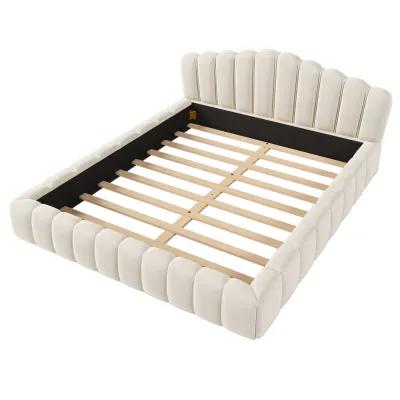 Merax Velvet Bed Frame with Shell-Shaped Headboard