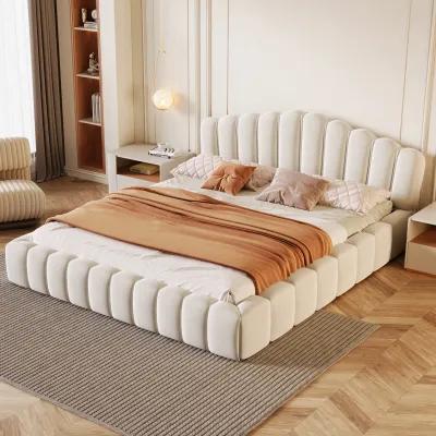 Merax Velvet Bed Frame with Shell-Shaped Headboard