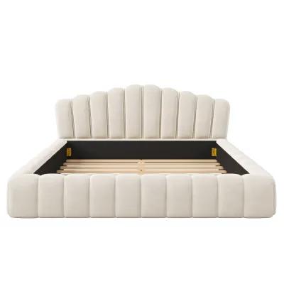 Merax Velvet Bed Frame with Shell-Shaped Headboard