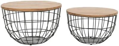 Jofran Rondo Nested Storage Solid Wood and Metal Basket Coffee Tables (Set of 2)