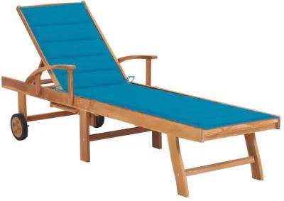 vidaXL Sun Lounger with Blue Cushion Solid Teak Wood