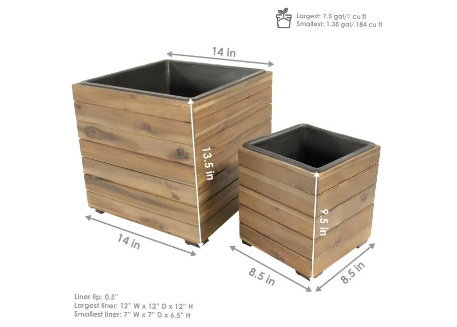 Sunnydaze 2-Piece Acacia Square Planter Boxes with Liners