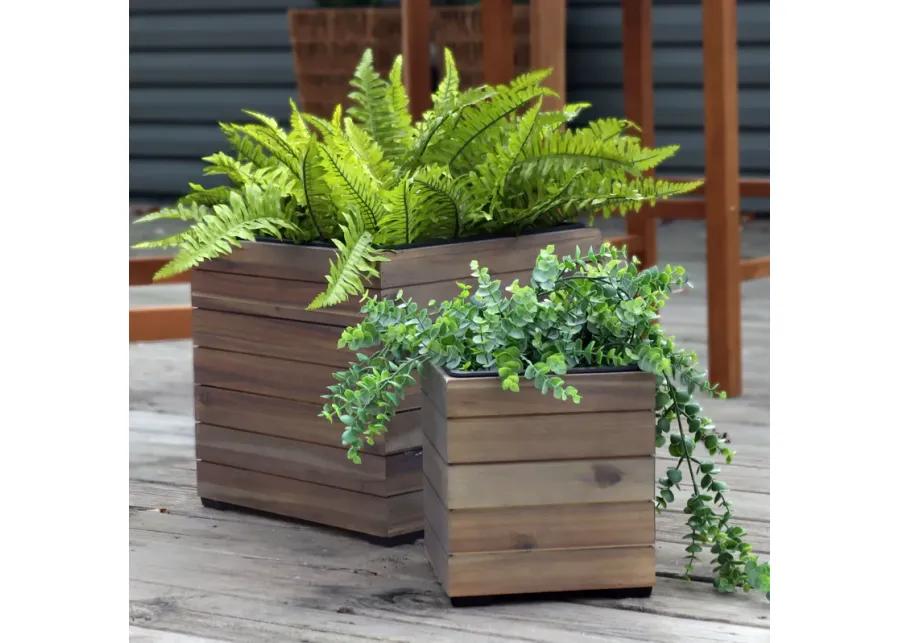 Sunnydaze 2-Piece Acacia Square Planter Boxes with Liners