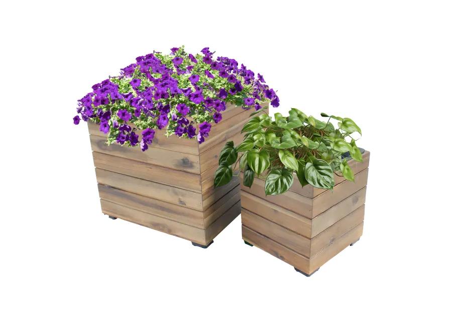 Sunnydaze 2-Piece Acacia Square Planter Boxes with Liners