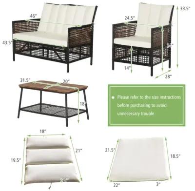 Hivvago 4 Pieces Patio Rattan Furniture Set with 2-Tier Coffee Table