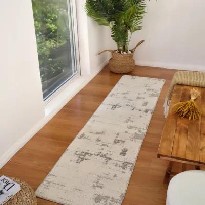 Abstract Modern Cream Grey Indoor Runner Rug