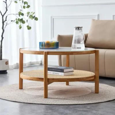 Modern Simple Solid Round Rattan Woven Side Table for Living, Dining, and Bedroom