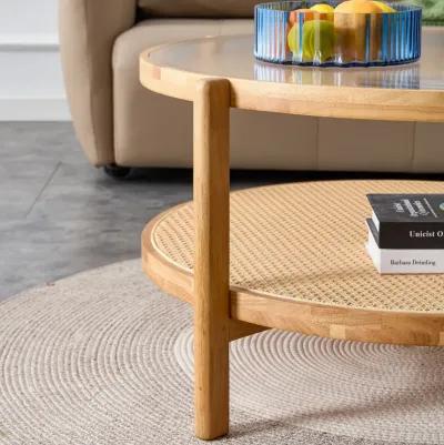 Modern Simple Solid Round Rattan Woven Side Table for Living, Dining, and Bedroom