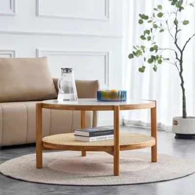 Modern Simple Solid Round Rattan Woven Side Table for Living, Dining, and Bedroom