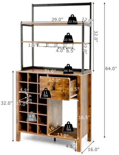 Hivvago Kitchen Bakers Rack Freestanding Wine Rack Table with Glass Holder and Drawer