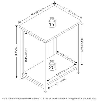 Simplistic Industrial Metal Frame End Table, 1-Pack, White/White