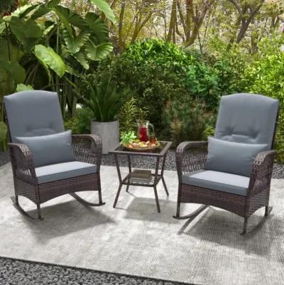 Hivvago 3 Pieces Rocking Bistro Set with 2-Tier Coffee Table