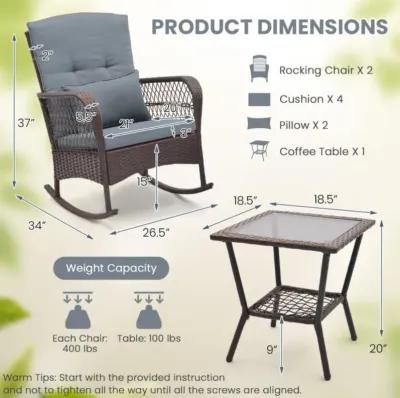 Hivvago 3 Pieces Rocking Bistro Set with 2-Tier Coffee Table