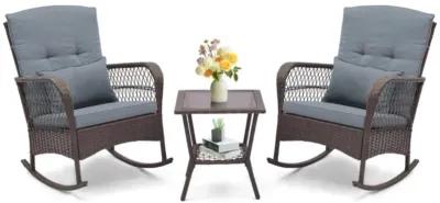 Hivvago 3 Pieces Rocking Bistro Set with 2-Tier Coffee Table