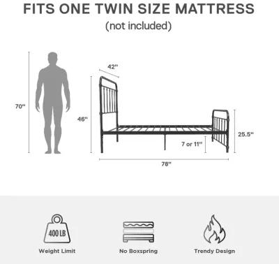 DHP Wallace Metal Bed, Twin, Black