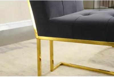 Modern Velvet Dining Chair Set Of 2, Tufted Design And Gold Finish Stainless Base