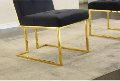 Modern Velvet Dining Chair Set Of 2, Tufted Design And Gold Finish Stainless Base