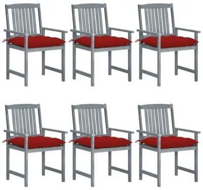 vidaXL Patio Chairs with Cushions 6 pcs Solid Acacia Wood Gray