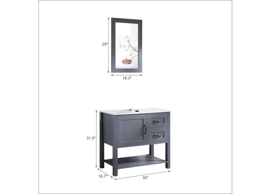 30In Gray Bathroom Vanity with Mirror And Top Only