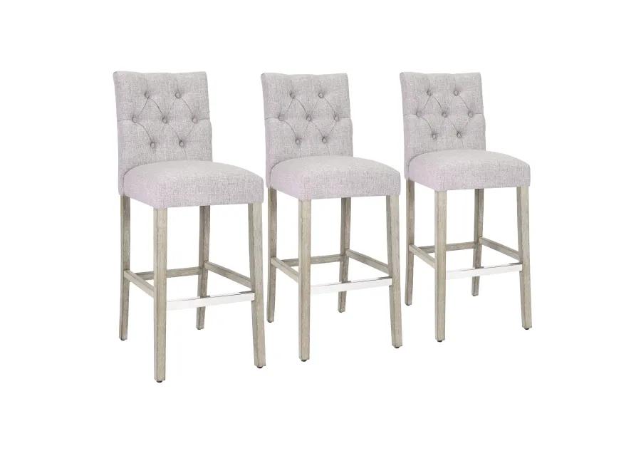 WestinTrends 29" Linen Fabric Tufted Upholstered Bar Stool (Set of 3), Antique Grey