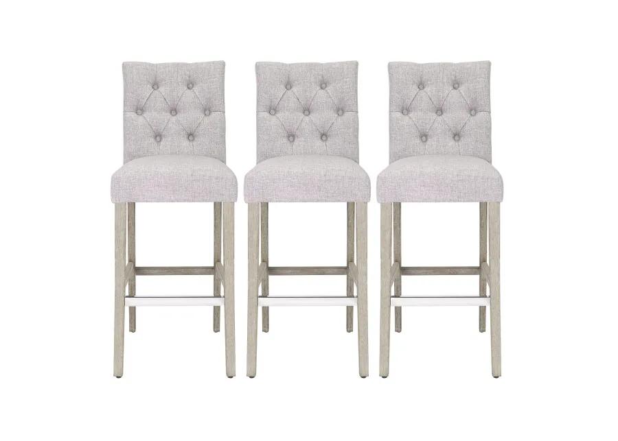 WestinTrends 29" Linen Fabric Tufted Upholstered Bar Stool (Set of 3), Antique Grey