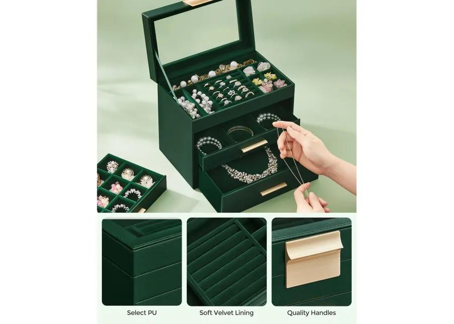 4-Layer Jewelry Box with Glass Lid and 3 Drawers - Modern Organizer for Sunglasses and Big Jewelry