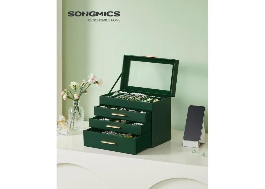 4-Layer Jewelry Box with Glass Lid and 3 Drawers - Modern Organizer for Sunglasses and Big Jewelry